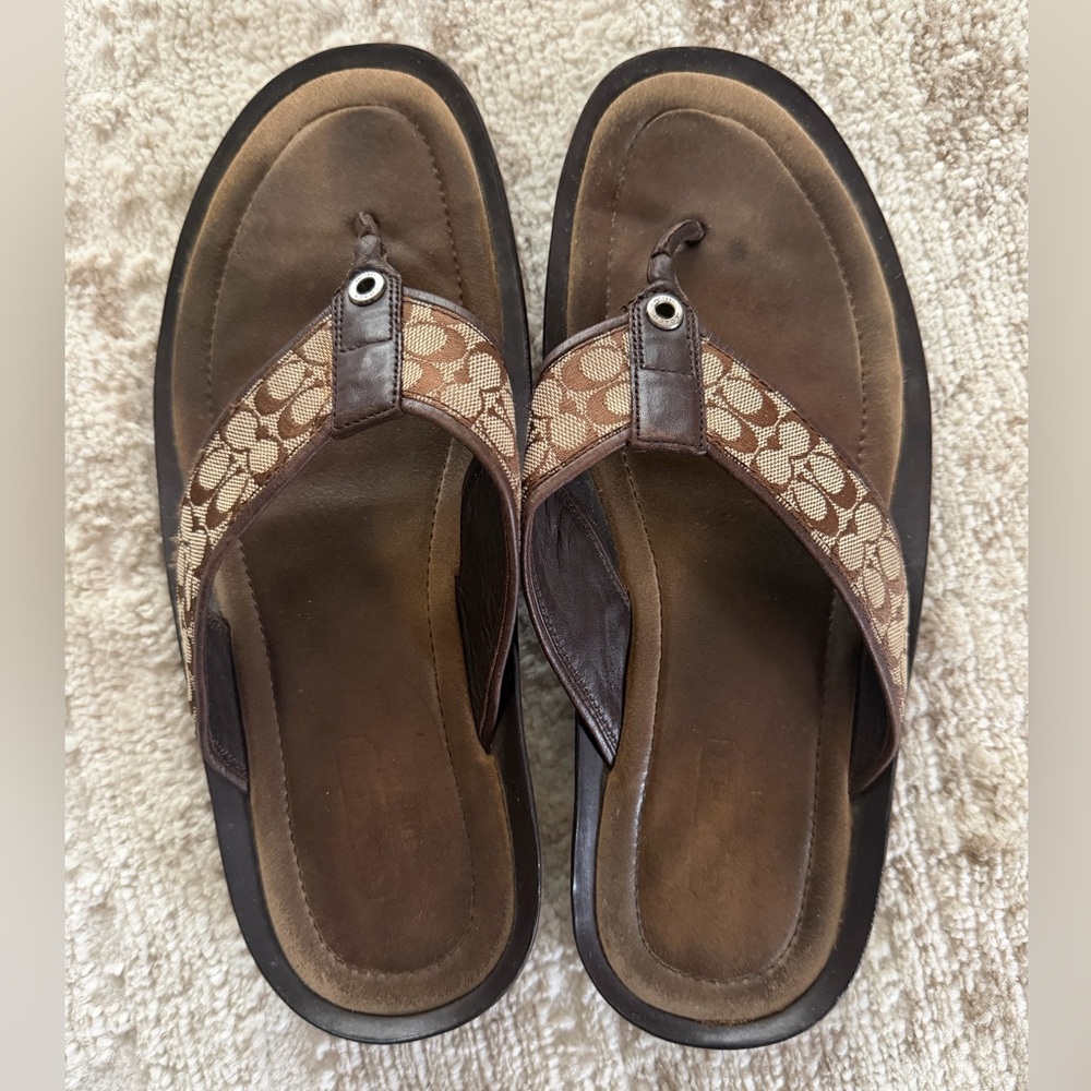 Coach Brown and Tan Flip-Flops